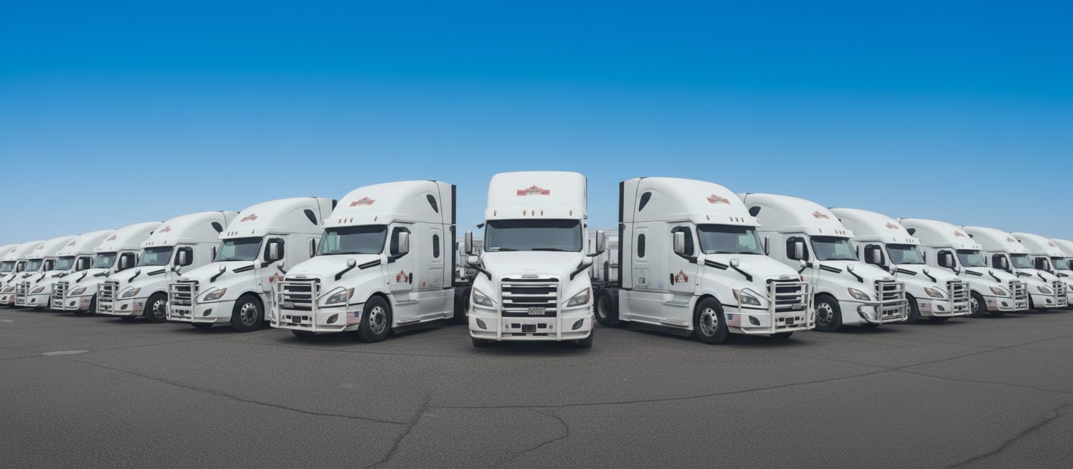 Professional Canadian flagged refrigerated trucks ready for cross-border transportation