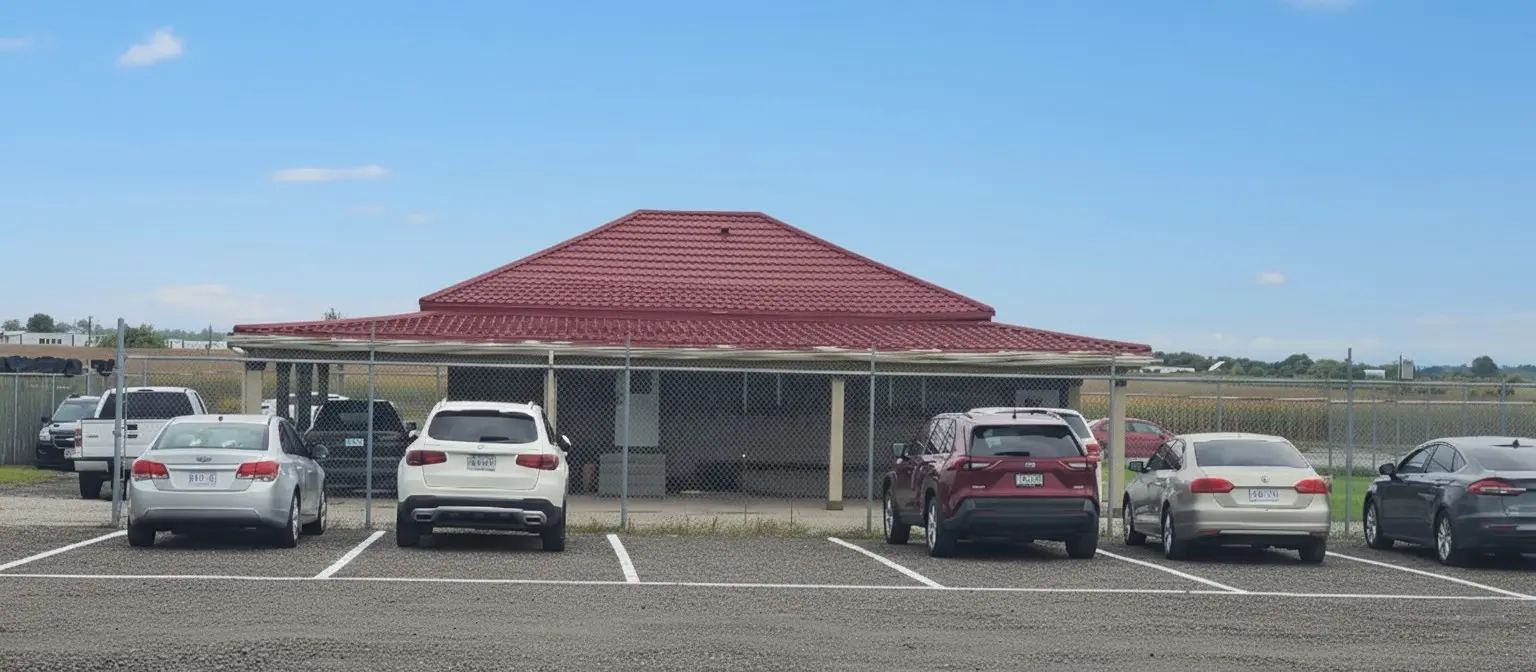 Covered parking area for refrigerated truck fleet maintenance and storage