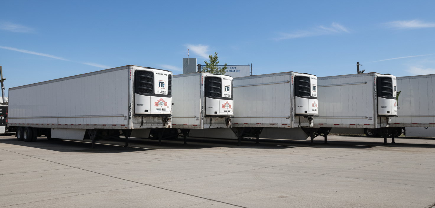 Modern white refrigerated trailers equipped with GPS tracking and temperature monitoring