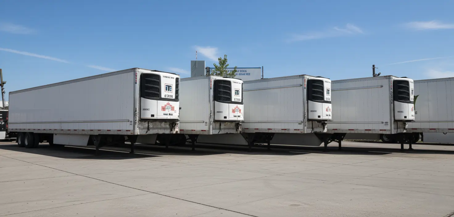 Modern white refrigerated trailers equipped with GPS tracking and temperature monitoring